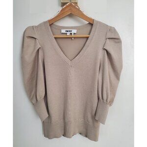 Pre-Loved DKNY Puff-Sleeve Fine Gauge V-Neck Sweater size S